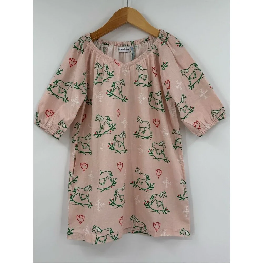 NWT La Paloma Holly Horse Cotton Nightgown | Pink | Girl’s 4-5 & 8-9